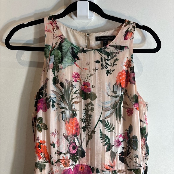 BANANA REPUBLIC Sz 4 Sleeveless Maxi Dress Floral Pineapples Hi Low Ruffle Hem - Picture 3 of 13